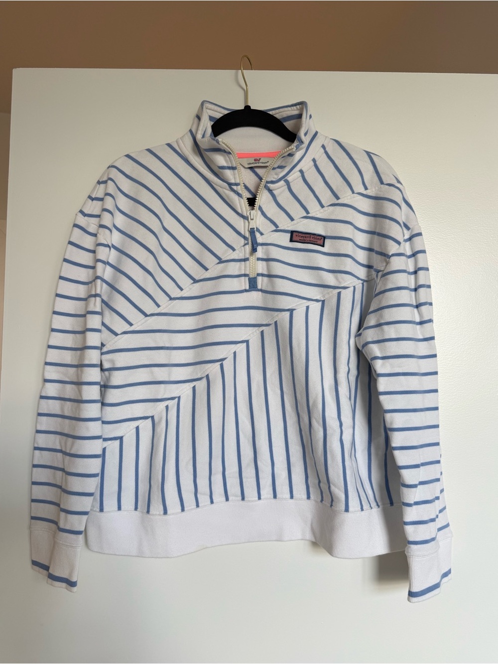 Vineyard Vines White & Light Blue Striped Quarter-Zip Pullover